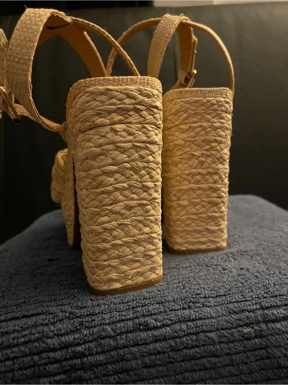 Steve Madden Women’s ROMEY Natural Raffia Bow Platform Sandals Sz 9.5 NWOB
